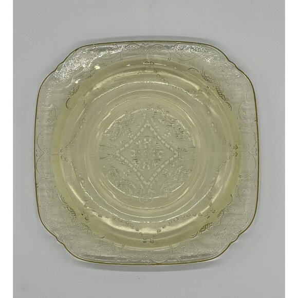 Vintage Amber Federal Glass Madrid Square 6” Footed Bread/Dessert Plate - Picture 1 of 5